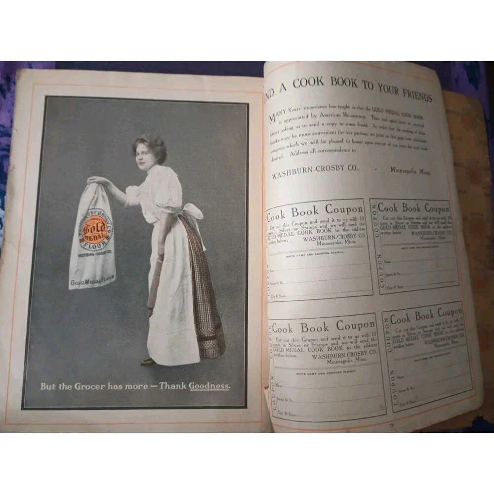Antique 1910 Gold Medal Flour Cook Book Washburn-Crosby Co. Soft Cover Book